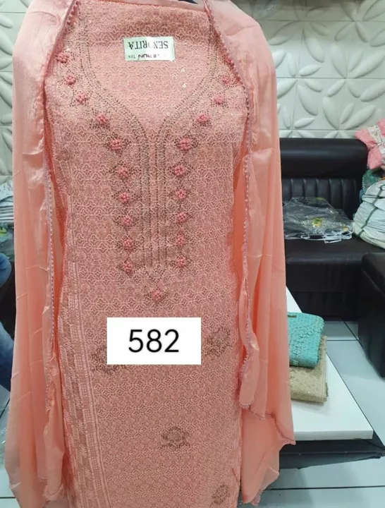 Suits unstitched, with inner with embroidery dupatta plain uploaded by Al haram cloth emporium on 8/29/2022