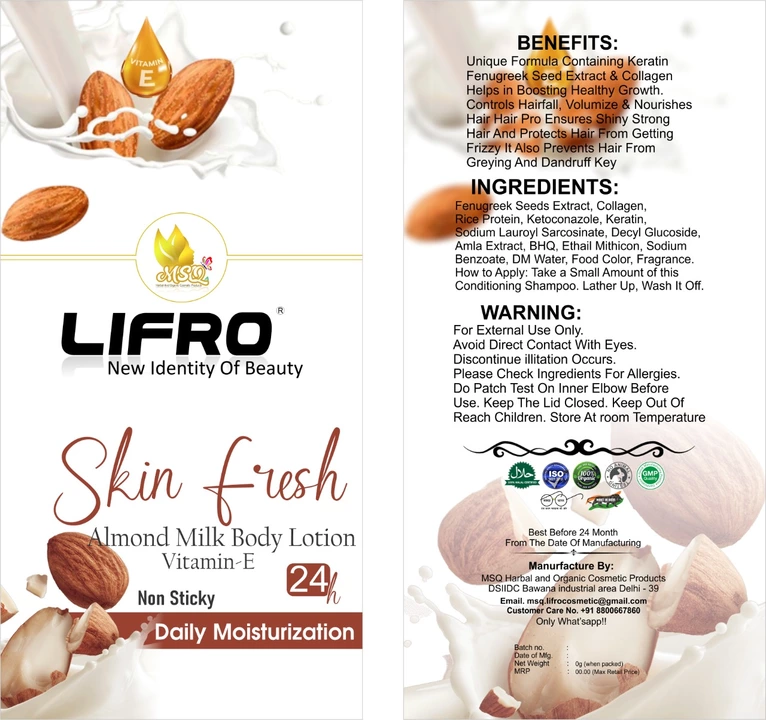 Skin Fresh Almond milk & Vitamin E Body lotion  uploaded by  MSQ Lifro Products on 8/30/2022