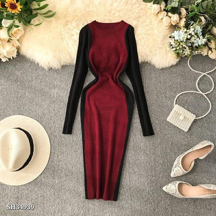 *dress*

*Women Contrast Color Bodycon Korean Fashion Autumn Knitted Knee-Length Dress*
 uploaded by Shivansh on 12/5/2020