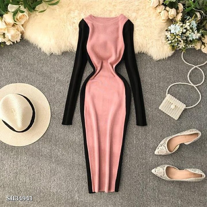 *dress*

*Women Contrast Color Bodycon Korean Fashion Autumn Knitted Knee-Length Dress*
 uploaded by business on 12/5/2020