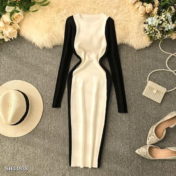 *dress*

*Women Contrast Color Bodycon Korean Fashion Autumn Knitted Knee-Length Dress*
 uploaded by Shivansh on 12/5/2020