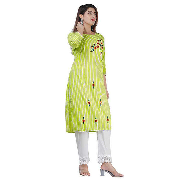 Preey Womens Cotton Embroidred Kurta with Printed Pant Set (Light Green) uploaded by business on 12/5/2020