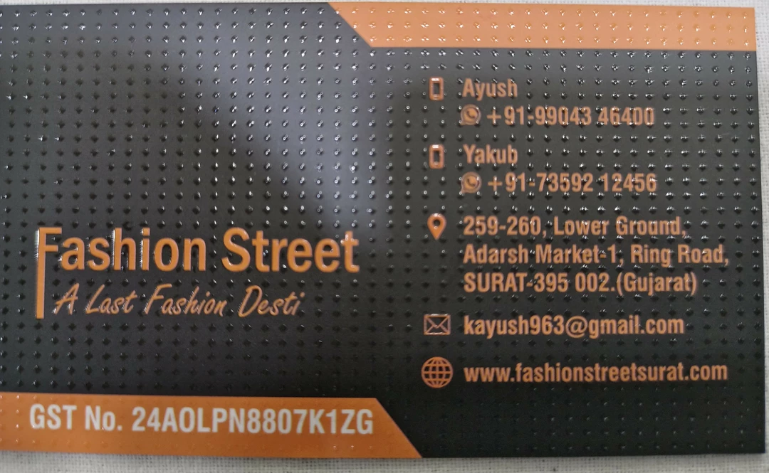 Visiting card store images of Fashion Street