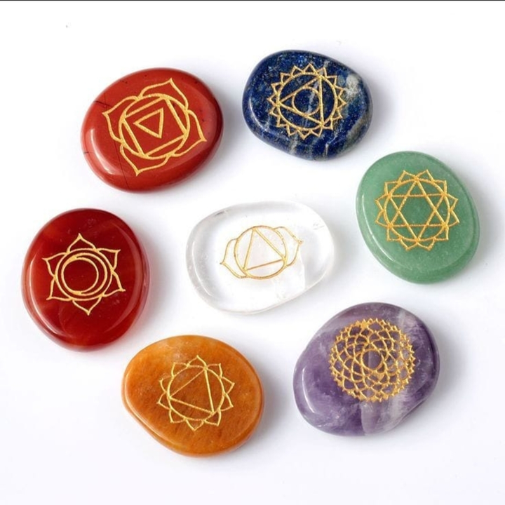 7 CHAKRAS NATURAL POCKETS PALM STONES HEALING CHAKRA CRYSTAL uploaded by business on 8/30/2022