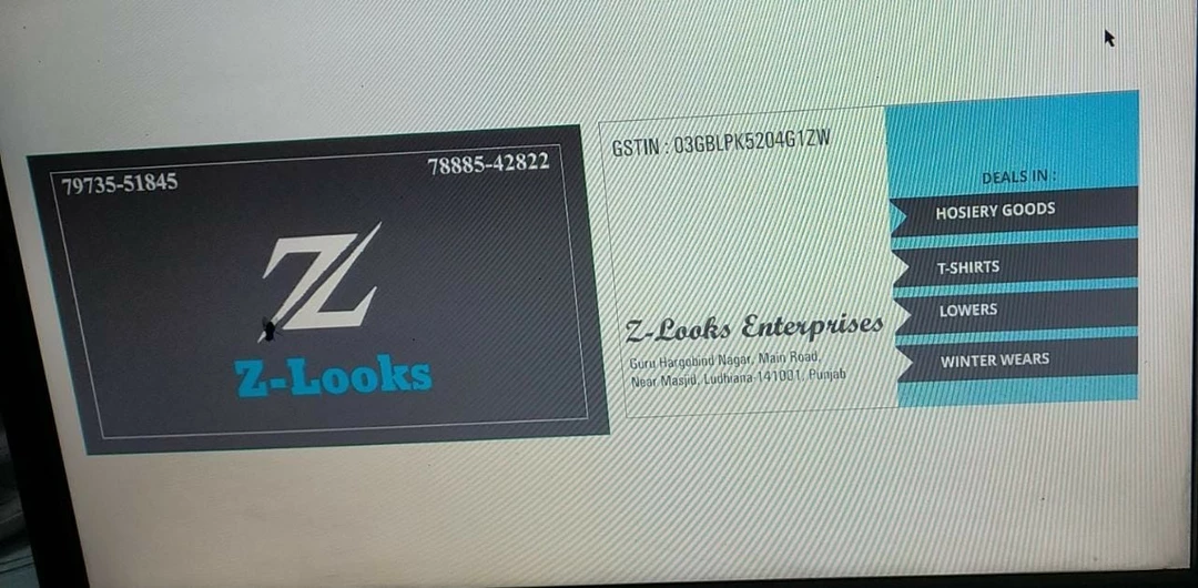 Visiting card store images of Z LOOKS ENTERPRISES