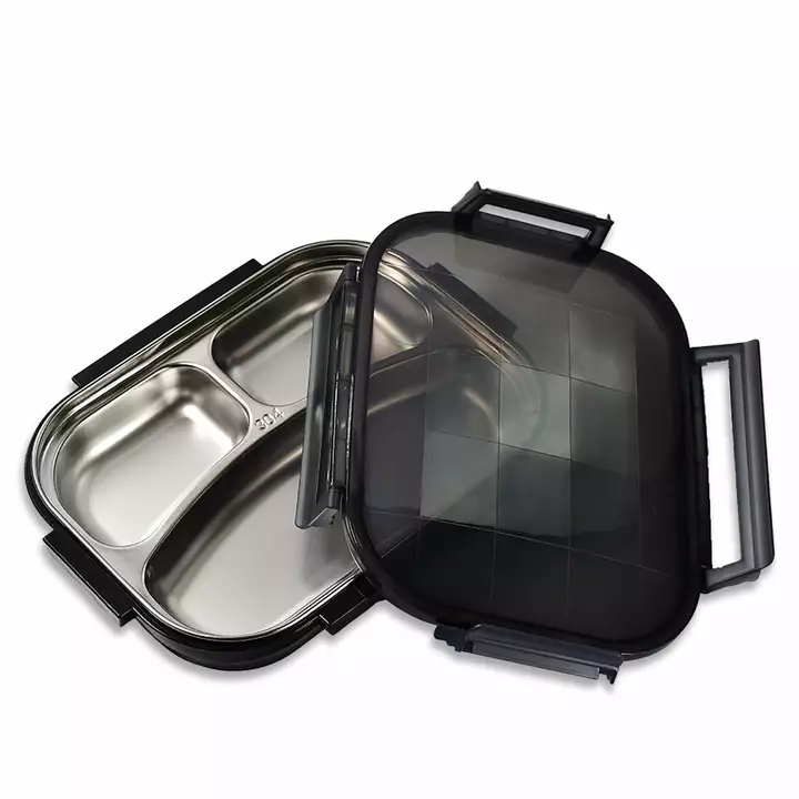 2976 BLACK TRANSPARENT LUNCH BOX FOR KIDS AND ADULTS, STAINLESS STEEL LUNCH BOX WITH 3 COMPARTMENTS. uploaded by DeoDap on 8/31/2022