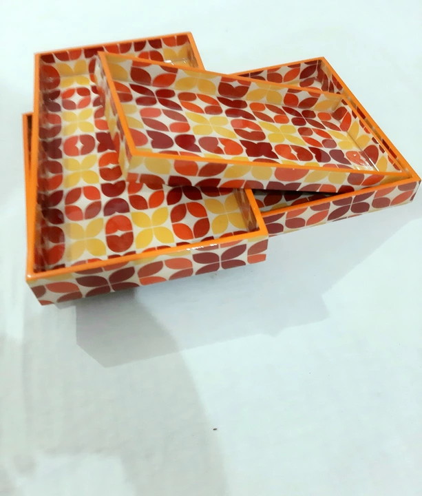 Mdf Special Enamel Coated Multipurpose Serving Tray Set Of 3 Different Sizes uploaded by Hindustan Exports on 8/31/2022