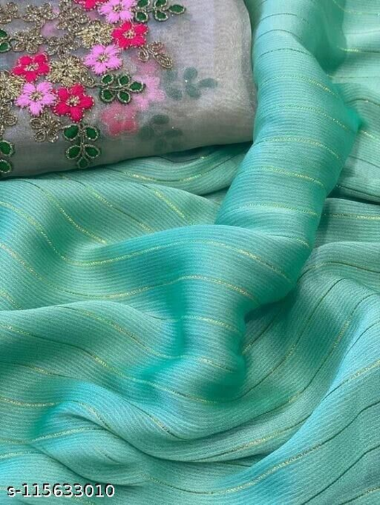Two Tone Moss Chiffon Fabric With Weaving Zari Simmer Lines uploaded by business on 9/1/2022