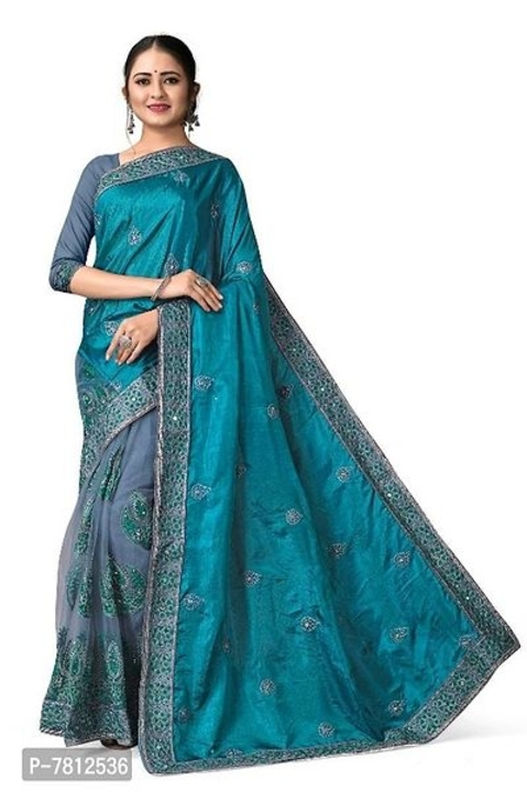 Partywear Net Embroidered Half and Half Sarees With Blouse Piece uploaded by business on 9/1/2022