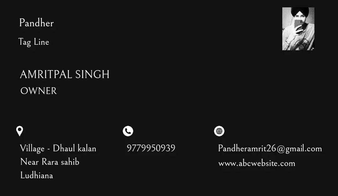 Visiting card store images of Pandher