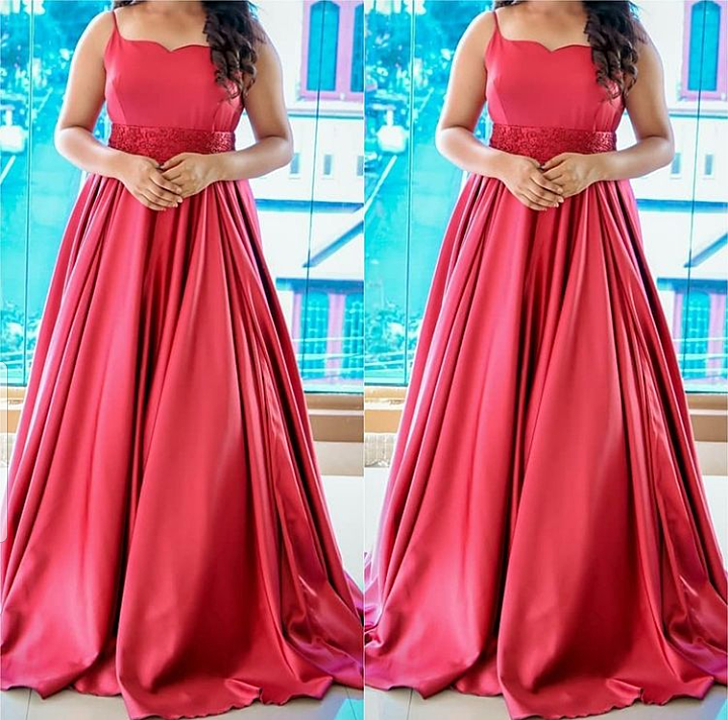 red full flared floor length silk gown with sequence belt border uploaded by business on 12/6/2020