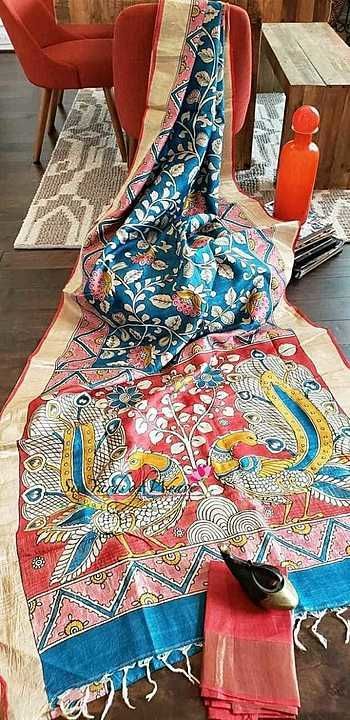 Post image Hand kalamkari on zari tussar Silk with blouse pcs!!
Order @8777453062/9163356527