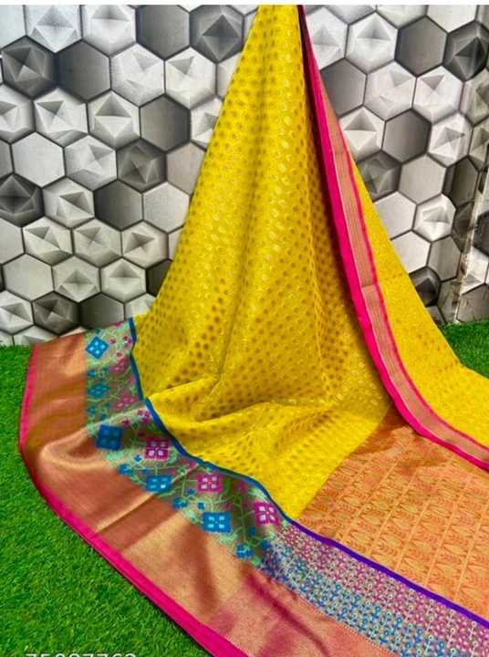 Saree Kora Meena Zari isskat multi colour yellow uploaded by business on 9/3/2022