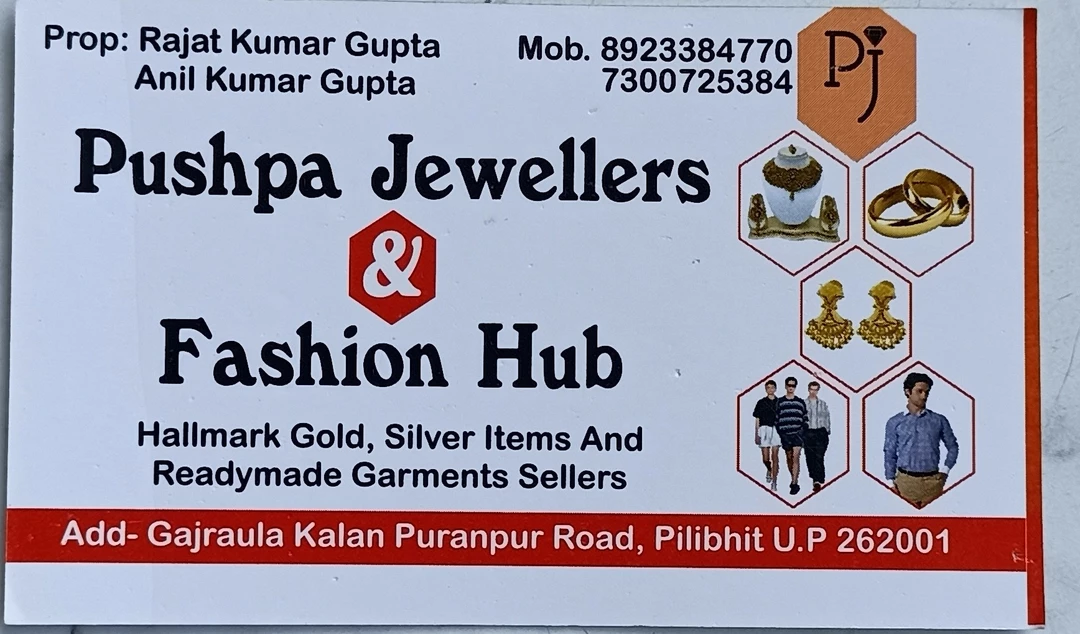Visiting card store images of Pushpa jewellers & Fashion Hub