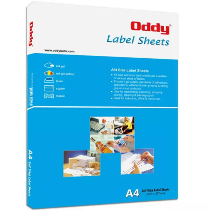 Oddy A4 Self Adhesive Paper Label Stickers for Laser & Inkjet Printers -8 Labels per Sheet  uploaded by SHREEJI REFILLING ZONE on 9/3/2022