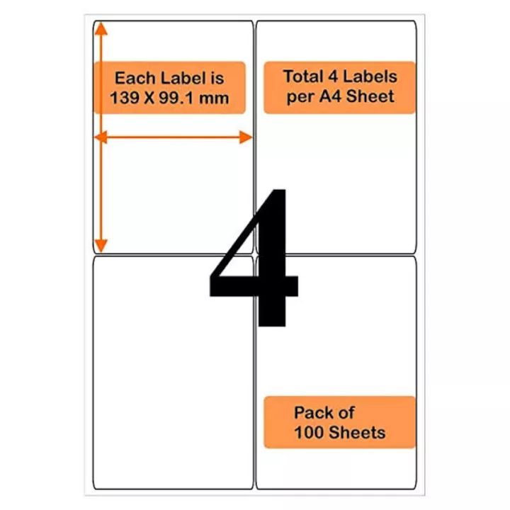 Oddy A4 Self Adhesive Paper Label Stickers for Laser & Inkjet Printers - 4 Labels per Sheet  uploaded by business on 9/3/2022