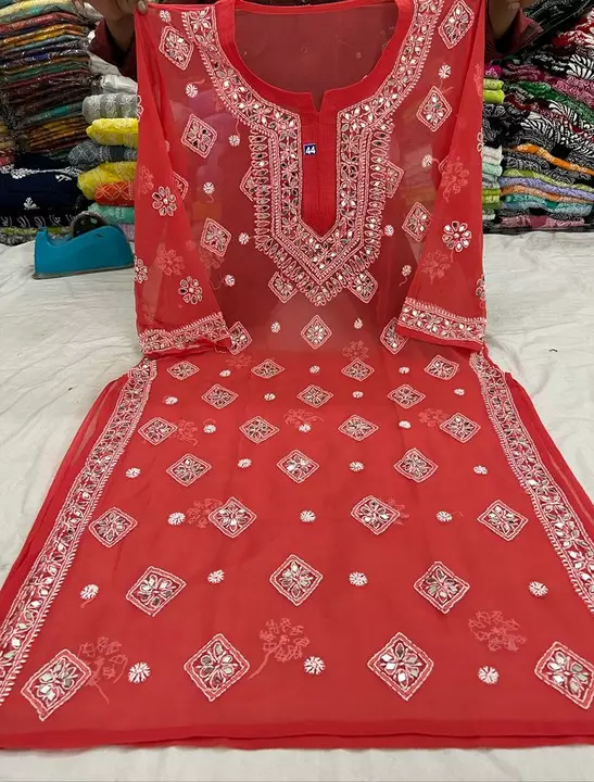 Georgette Fabric Mirror work kurti uploaded by business on 9/4/2022