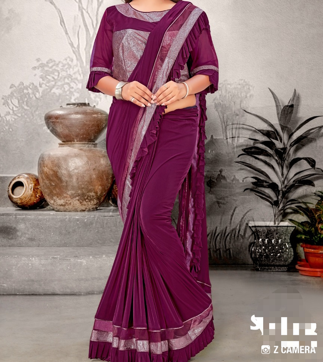 One minut saree fabrics lycya important with stitch blouse uploaded by Om sai creation on 9/4/2022