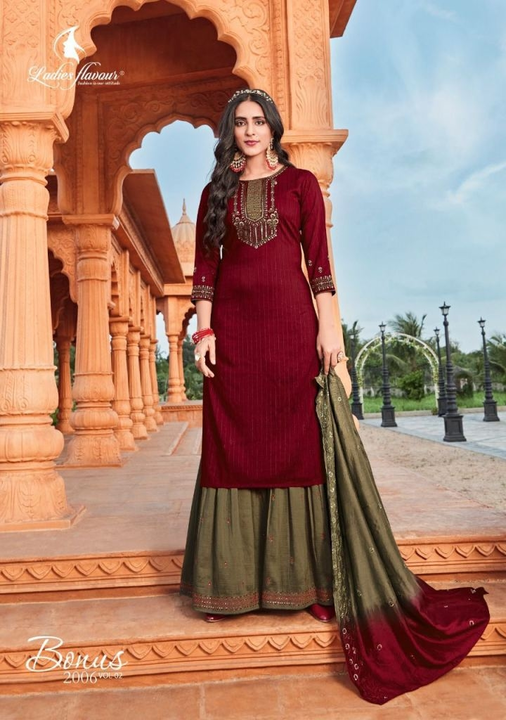 Post image Name:Ladies Flavour Bonus Vol 2 Chinon Embroidery Readymade Kurti Sharara with Dupatta For Festival CollectionSku:Ladies Flavour Bonus Vol 2 MOQ:6WEIGHT:5KgFabric Type :CHINONFULL CATALOG RATE:₹8600.0PER PIECE RATE:₹1433.33+$+ GSTBulk order now 7718929551