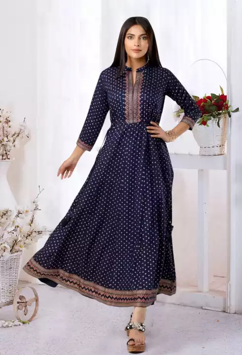 Post image *😍Launching Beautiful Anarkali Kurti’s😍*
▪ *Fabric:* 14kg Heavy Reyon.
▪ *Work:* Foil print
▪ *Size:* M, L, XL, 2XL,3XL,
▪ *Length:* 51” +*
▪️ with 4.30 m umbrella flair 
▪ *Weight:* 350GM
▪ *Available in 05Beautiful Colour*
▪ *799*/-😍
✔ *BEST QUALITY*✔ *NOTE : EVERY ITEM GOT WITH PRESS AND NORMAL WASH.*