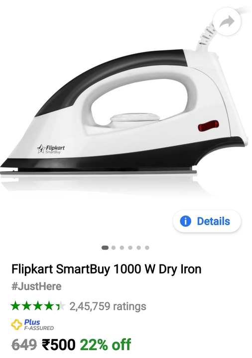 Flipkart smartbuy 1000W dry irons stock available  uploaded by Bulkify electronics on 9/6/2022