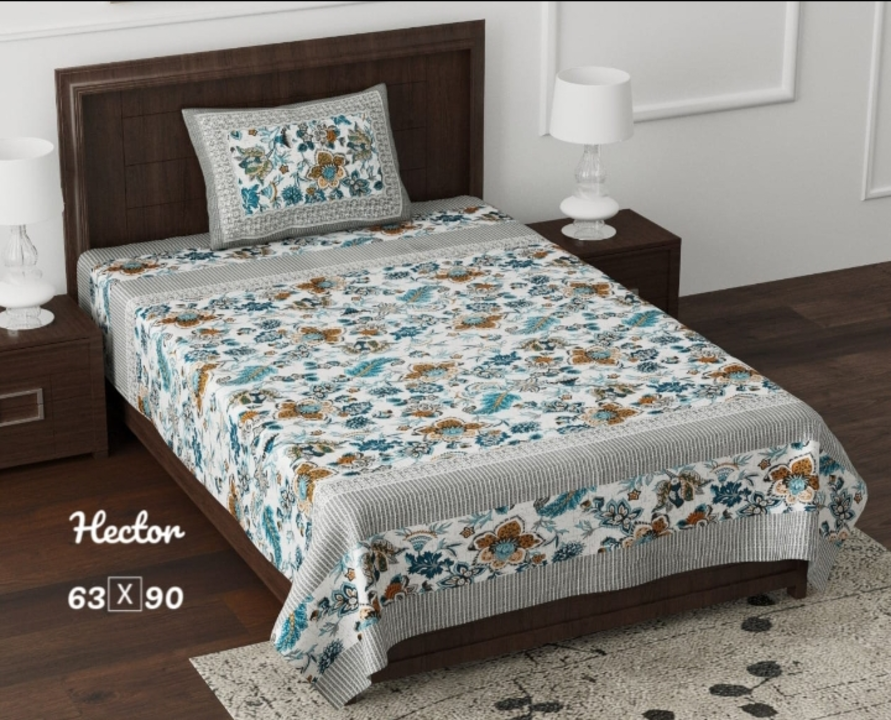 Post image *Hector* 👑
*Single  Bedding  Set
🔹 *SIZE* 63 x 90 INCHES
🔹1 Single Bed Bedsheet
Nd 1 Pillow Cover 
🔹 *FABRIC*  PURE COTTON
🔹 *FEATURES* PANEL PRINT
🔹 *QUALITY* SUPER FINE
🔹 *WEIGHT* 600g
🔹 SIMPLE  PVC  PACKING
⚡ *PRICE* Rs 450/- 🛍🛒🛒