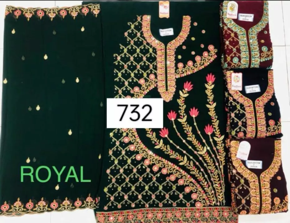 Jorjet suit, unstitched, with inner, with embroidery, golden & clour fancy work, dupatta work  uploaded by Al haram cloth emporium on 9/7/2022