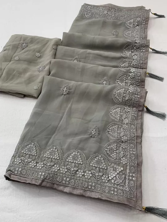 Post image New catalog launching 
*Brand Name - OBF Brand-*

Catalog- *Aayushmati*

Fabric - *Soft Georgette With Embroidery 🧵 Work Border And In All Over Saree Silver Embroidery Work Butti And Less Patti With Pallu Tussles*

Rate - *899- Cash No Gst *
⚫  *Pls stay away from  Duplicates*🙂🙂⚫

Single available 
Ready Stock
Contact WhatsApp Number 7600642113
Join this group https://chat.whatsapp.com/EycMKFG2l9N9s22z71LAEg