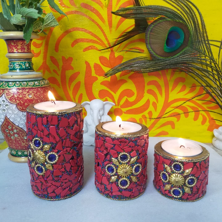 Hand kade decorative stone and ladi kundan work candle sand for Diwali and your room decor  uploaded by Dev craft on 9/7/2022