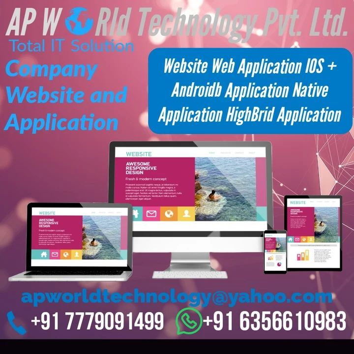 Post image New Business And New FarmAP WORLD TECHNOLOGY PVT. LTD. Mobile apps, Websites, software ! We provide different types of websites, mobile apps and software services as per requirement.
Our Software:============✿Online Books Selling Android / iOS App.✿Parcel Delivery Android / iOS App.✿Rideshare Android / iOS App.✿Travel Android / iOS App.✿Online Books Selling Android / iOS App.✿E-commerce/Shopping Android / iOS App.✿Food Order Android / iOS App.✿Marriage Media Android / iOS App.✿Hotel Booking Android / iOS App.✿MLM Android / iOS App.✿ Online Shopping Website✿ Company website✿ income-Expense software✿ Shop Inventory &amp; POS software✿ Restaurant POS software✿ Multipurpose Samity software✿ Tour / Travel Agent / Resort Website✿ Hotels and tourism websites✿ Real Estate Company Website✿ Engineering / Construction Company Website✿ Buying House / Garment WebsiteMany More...
Our Services Group:============☞ Website design &amp; development☞ Web Application development☞ Software development☞ Mobile Apps DevelopmentMore information+916356610983, 7779091499apworldtechnology@yahoo.com#apworldttechnology #itsolutions #softwaredevelopment #MobilApplication #iosapp #AndroidApplication #website #ecommercewebsite #NativeApplication #HighBridApplication #Webapplication #HRMSoftware #CRMSoftware #erpsoftware #customsoftware