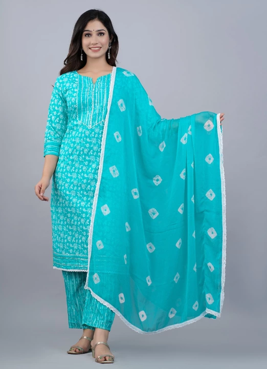 Cotton kurta with pant & dupatta uploaded by business on 9/7/2022