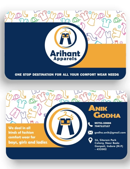 Visiting card store images of Arihant Apparels