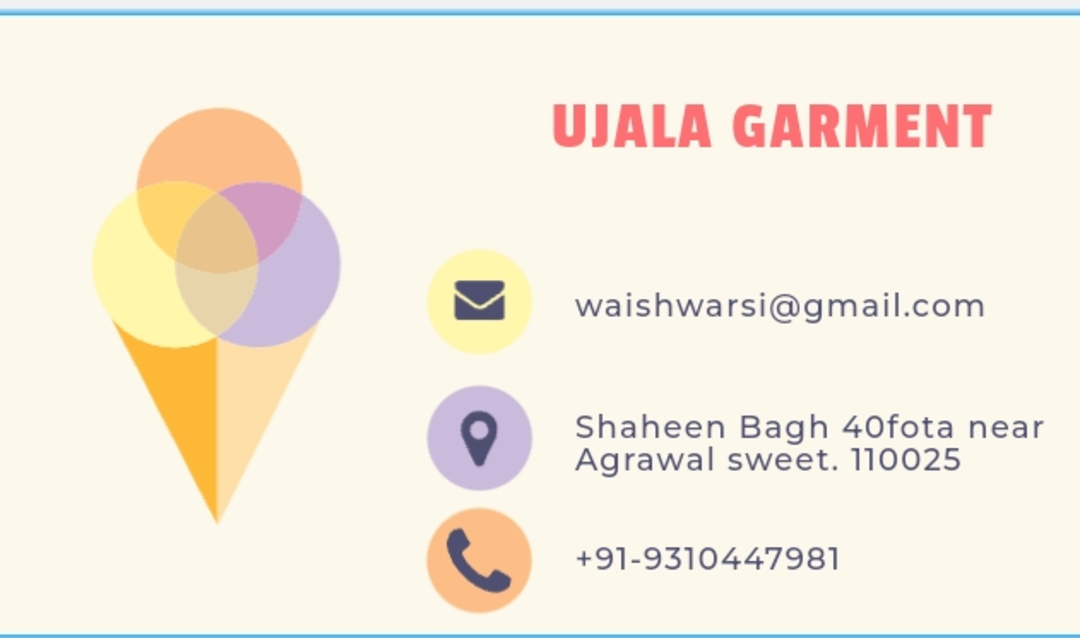 Visiting card store images of Ujala garment