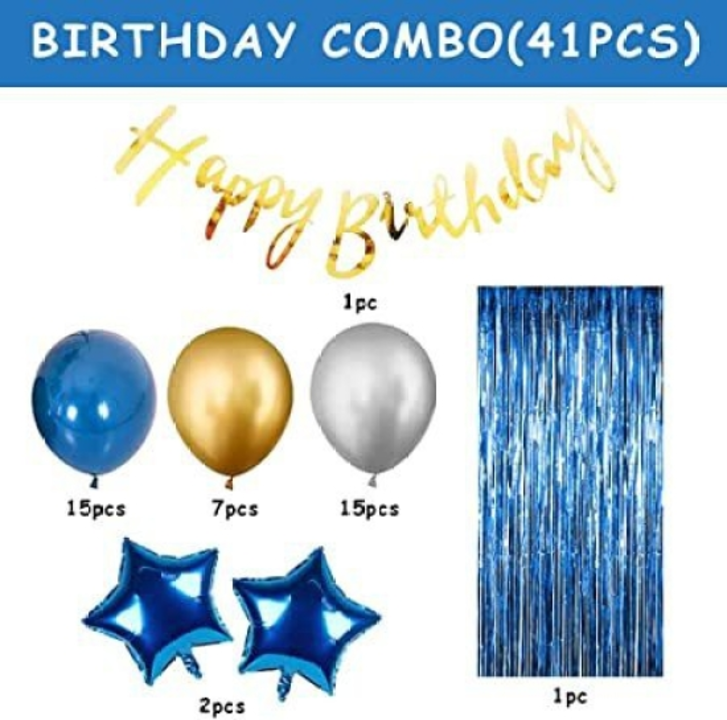 Post image contact 6203343590 WhatsApp massage Surprise Décor Solid Happy Birthday Decorations for Boys- Golden Foil Banner, Blue Foil Curtain,Star Balloon Bouquet
Sales Package :BEAUTIFUL BLUE BIRTHDAY DECORATION SET FR KIDS OR HUSBAND - This happy birthday balloon decoration set is 41Pcs combo - the packet includes 1pc golden foil happy birthday banner, 1pc blue foil curtain, 2pcs blue star foil ballons, 15Pcs blue metallic balloons, 15pcs silver metallic baloons, 7Pcs golden metalic balloons for happy birthday balloon decoration kit for boys, kids, husband.
Pack of :41
Brand :Surprise Décor
Model Number :Happy Birthday Decorations for Boys- Golden Foil Banner, Blue Foil Curtain,Star
Color :Multicolor
Type :Balloon Bouquet
Latex :Yes
No Returns Applicable, No questions asked.