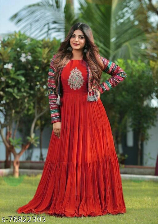 *PRESENTING NEW DESIGNER GOWN WITH PRINTED BEAUTIFUL JACKET* 🍁
 uploaded by Rd trends fashion on 9/8/2022