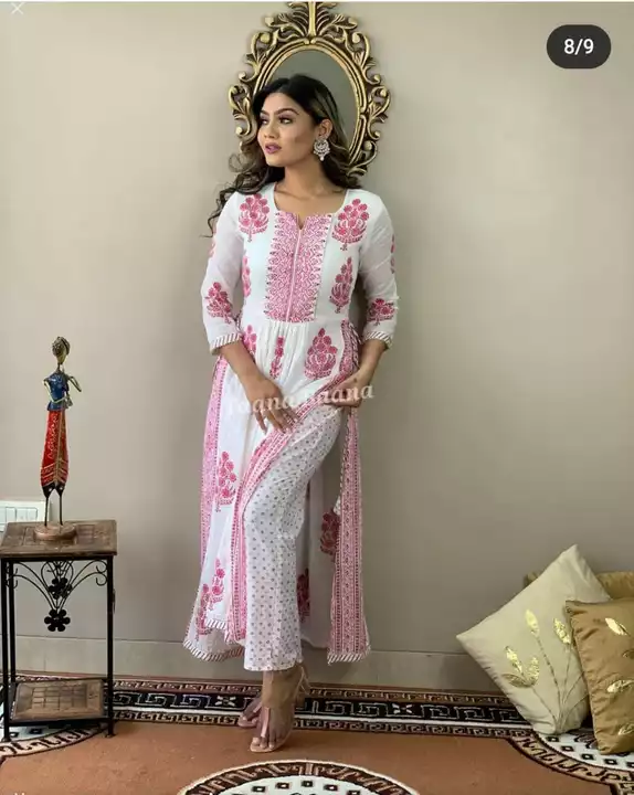 Trandy cotton block printed kurti pant set uploaded by Aanadhya fashion on 9/8/2022