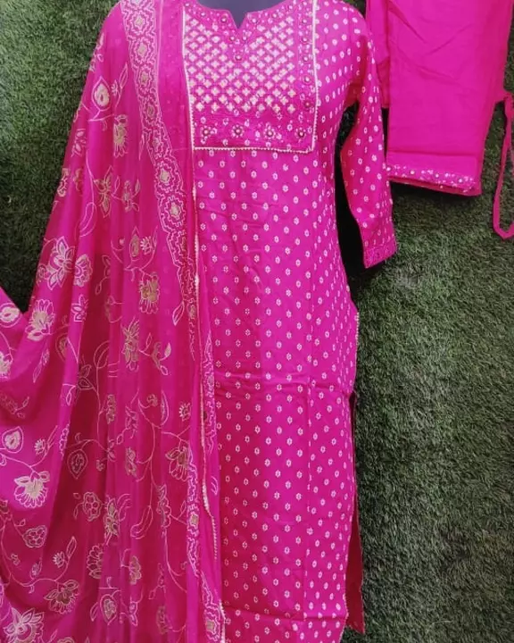 Post image 🎁🎁A L W Beautiful Combination of Gota, Sequence and mirror Embroidery work straight kurta pant and dupatta set
Fabric: Rayon 
Size: 38 to 44
Rate: 770/- Shipping Free 
*Best price best quality*💕