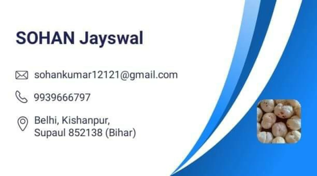 Visiting card store images of Roshni makhana and general Store 