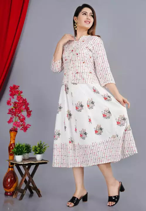 Women printed white Gown with printed koti set uploaded by business on 9/9/2022