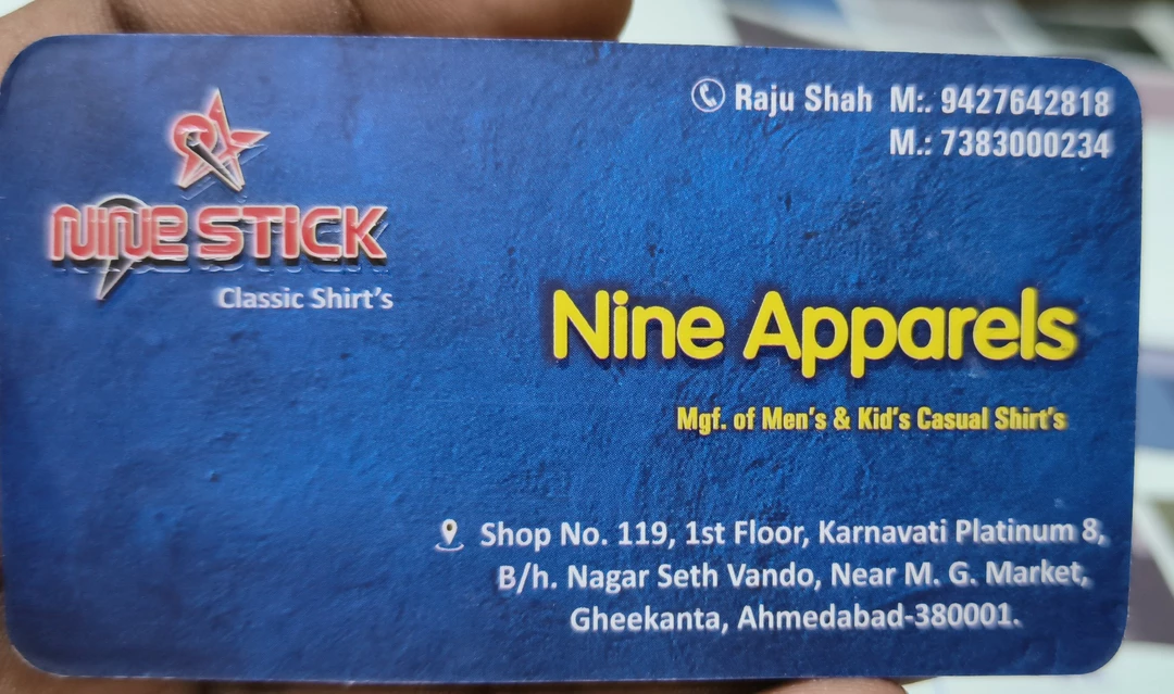 Visiting card store images of Nine Apparels