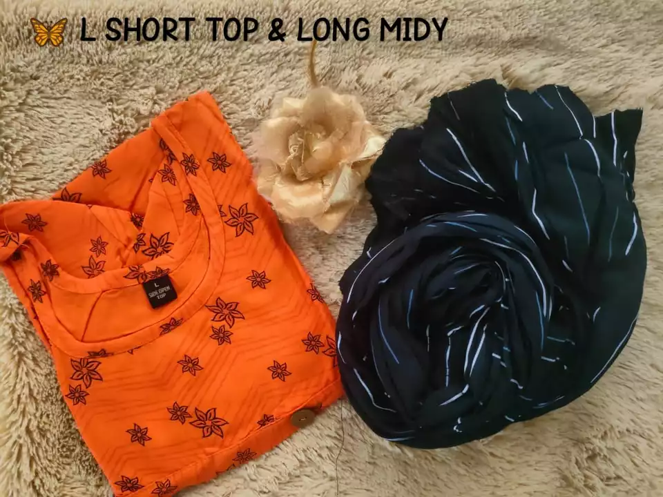Post image *🦋 SHORT TOP with LONG MIDDY* *L SIZE*
*SIZE MENTIONED IN PIC*
*Short top L*Bust: 34 inchesLength: 26 inchesMaterial: *RAYON*
*Skirt / MIDY*Hip: Elastic Streachable upto 38 inchesLength: 38-39 inchesMaterial: *RAYON*
1 Set Price : *₹380 Free Shipping*Xl xxl available