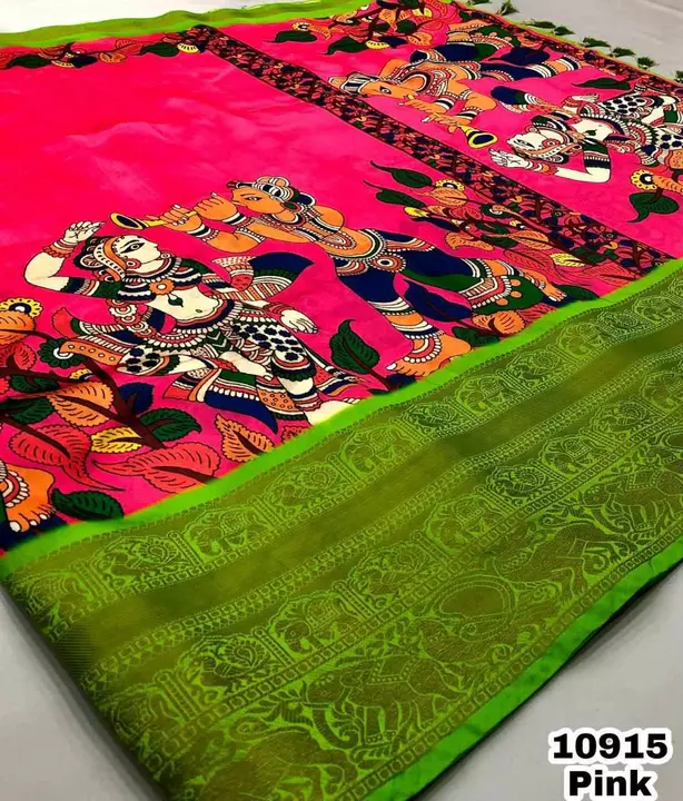 Post image *AF - Kalamkari Sarees*
Fabric details - Soft silk kalamkari digital print with jacquard weaving border &amp; kalamkari printed pallu  

Blouse - Printed blouse



 Cut - 6.30 

Available in 6 colours 

Weight - 450 grams
Price: 900 Free Shipping