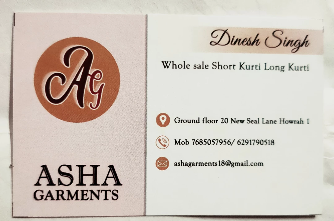 Visiting card store images of Asha Garments