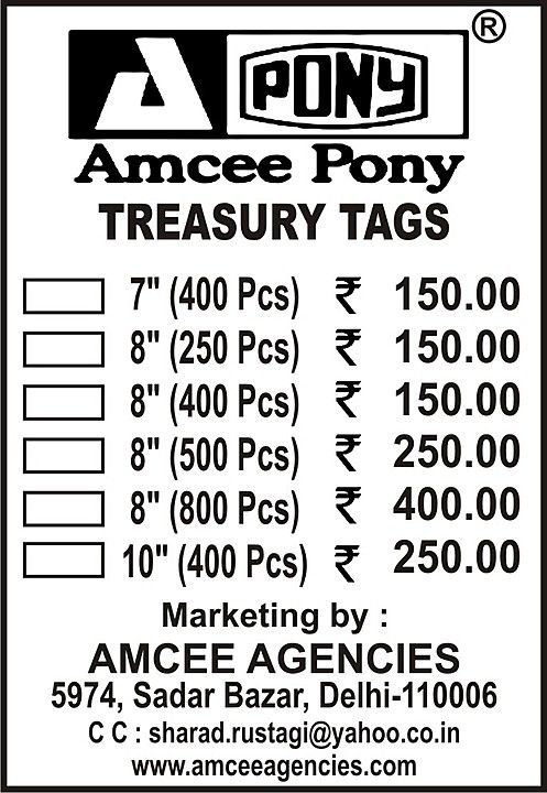 Treasury tags (file tags) uploaded by AMCEE AGENCIES on 12/13/2020