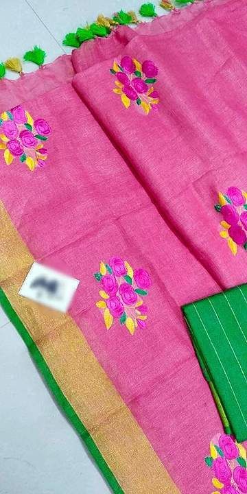 Pure linen by linen imbodry work saree uploaded by business on 12/13/2020