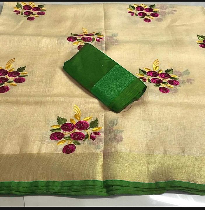 Pure linen by linen imbodry work saree uploaded by A R handloom on 12/13/2020
