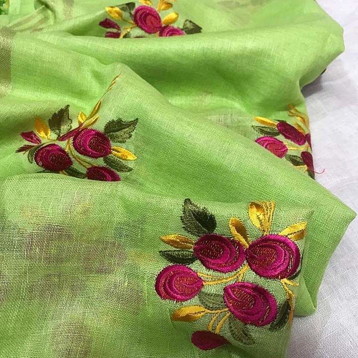 Pure linen by linen imbodry work saree uploaded by business on 12/13/2020