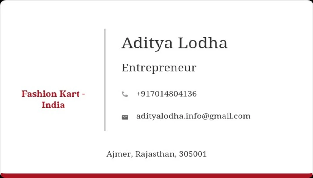 Visiting card store images of Fashion kart - India