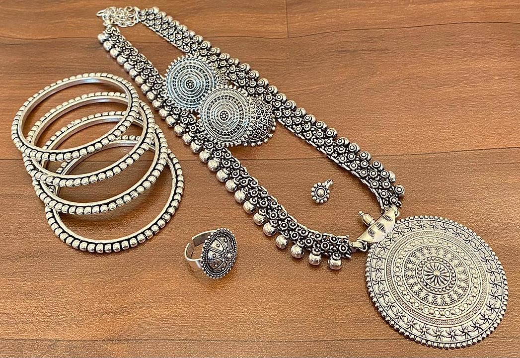 Restocked Ball chain combo set with jhumkas ring nosepin and bangles (2.4,2.6,2.8) 865+$₹ per set uploaded by business on 12/13/2020