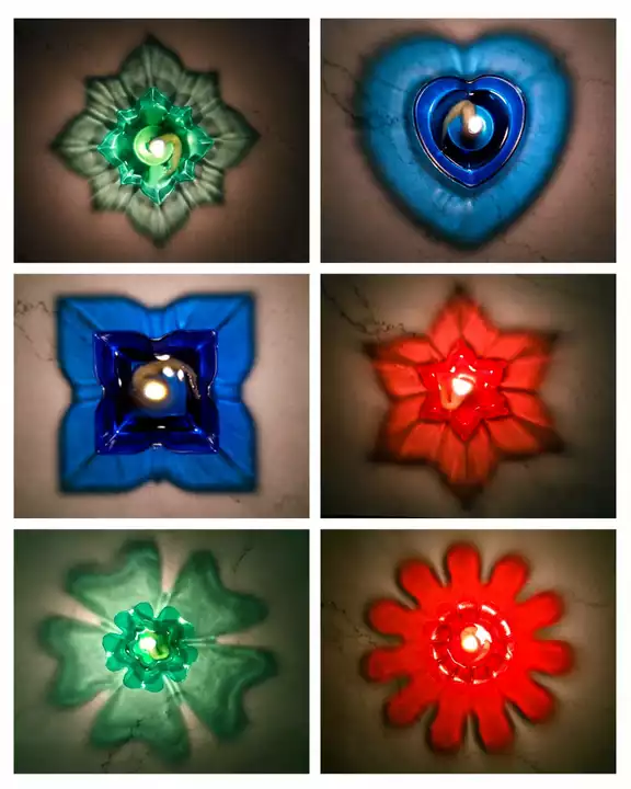 Post image Multicolor Reflection Diya - 12 piece set- 6 Unique Design (Each Design 2 piece)- 3 Attractive Color- 12 wick &amp; 12 wick holder